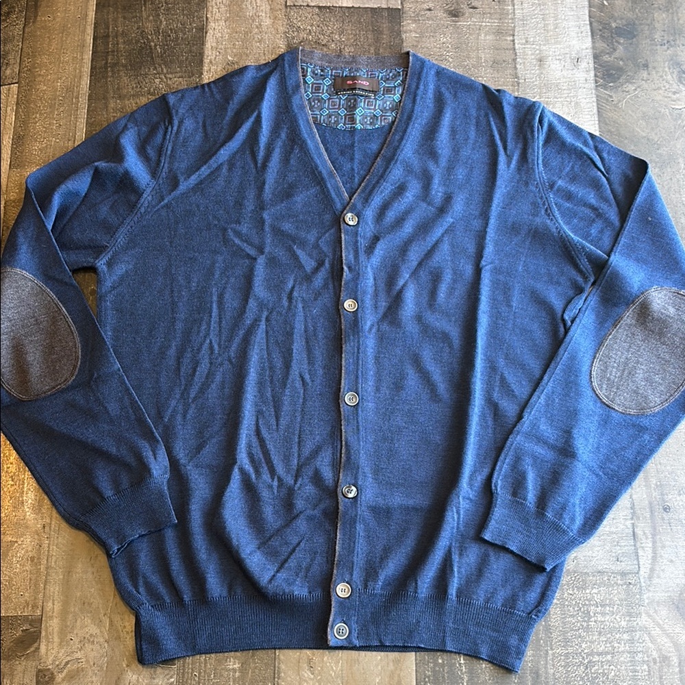 Sand Merino wool blue button down cardigan